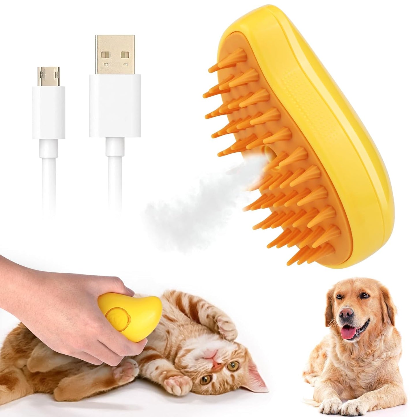 Perie animale Brushy-G cu abur si peri din silicon, 3in1, pentru curățare, masaj și blană strălucitoare