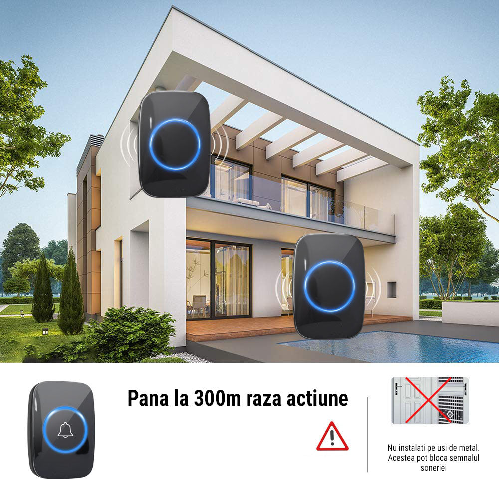 Sonerie fără fir, Wireless Techstar, Distanta 300m | 60 Melodii