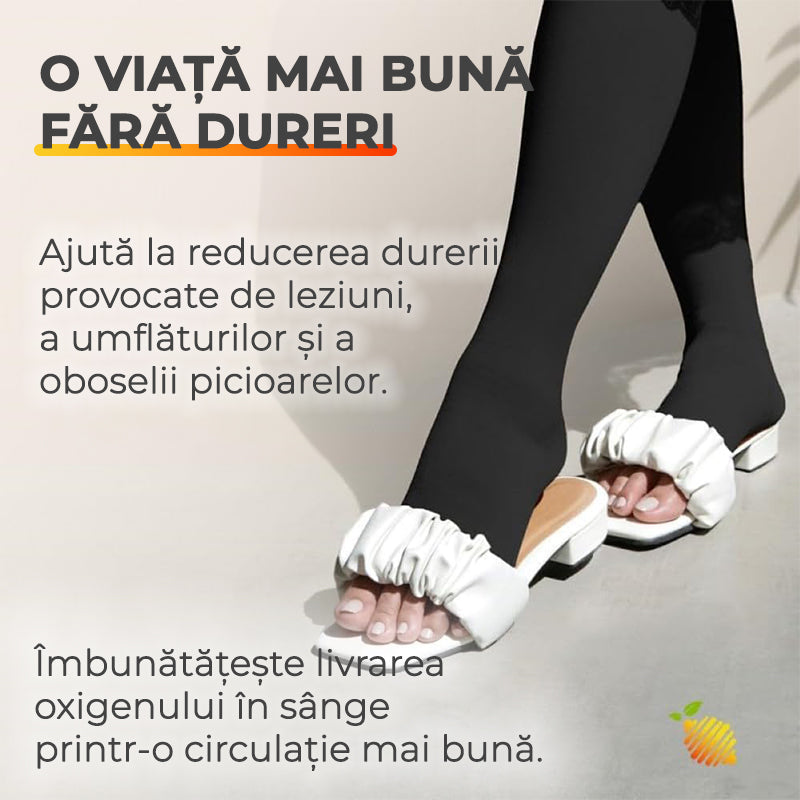 Șosete de compresie fără degete, cu fermoar, Antidurere, bej/negru – alină și redu umflăturile rapid