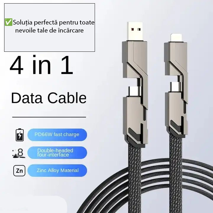Cablu metalic 4in1 , USB normal + type C + iOS, Fast Charge, lungime 1m