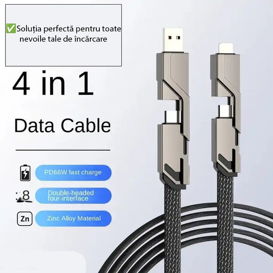 Cablu metalic 4in1 , USB normal + type C + iOS, Fast Charge, lungime 1m