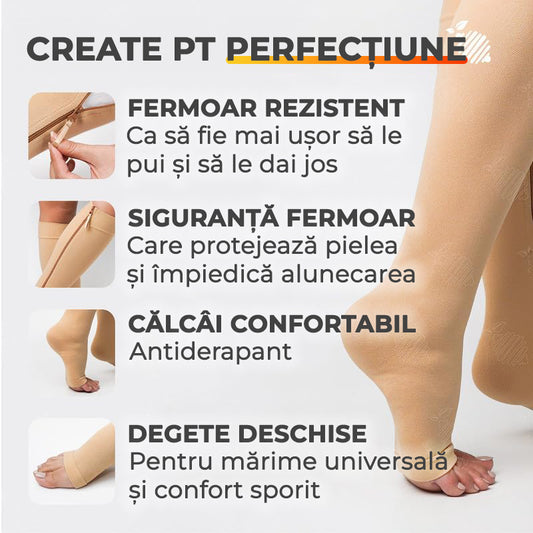 Șosete de compresie fără degete, cu fermoar, Antidurere, bej/negru – alină și redu umflăturile rapid